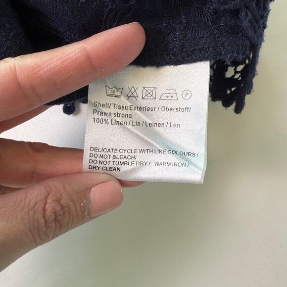 Malvin Hamburg Linen Navy Embroidered Tunic Dress Long Sleeve Boho Size S - Picture 15 of 16